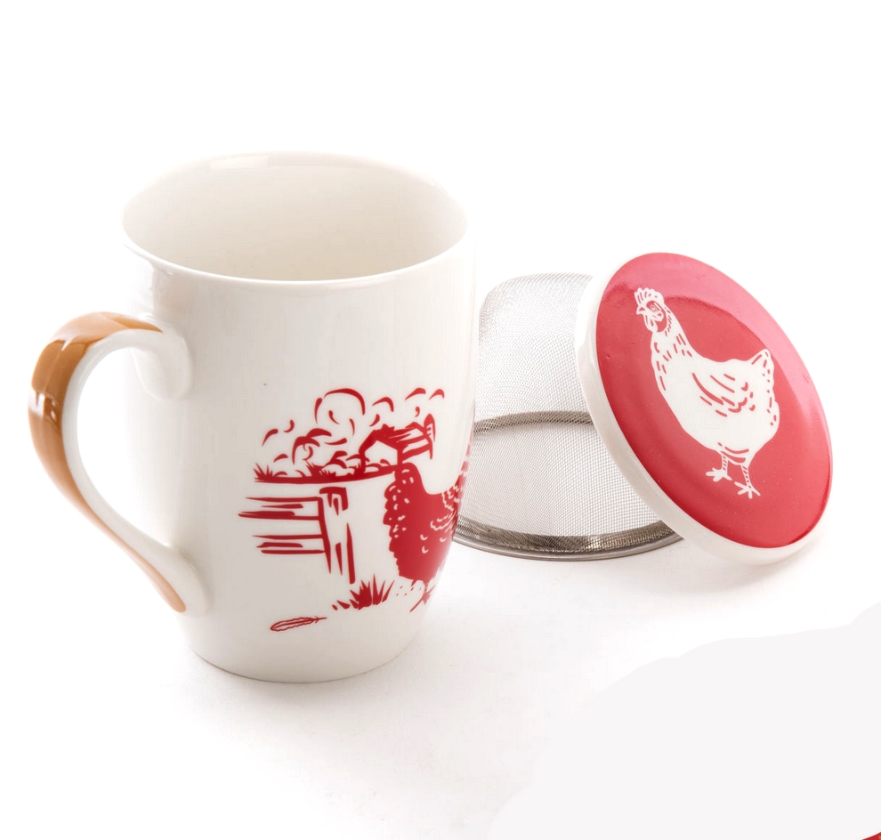 MUG TISANIERE PORCELAINE COLLECTION MAGGIE ROUGE ET BLANCHE 8 X 12 X 12 CM