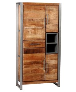 MEUBLE HAUT 4 PORTES 1 TIROIR 1 NICHE EN PALISSANDRE ET METAL 90 X 38 X 180 CM