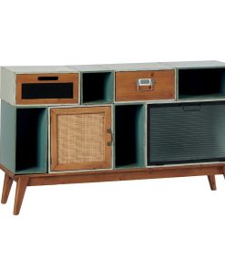 COMMODE DECO CAISSON MODULABLES MDF SAPIN FER ET ROTIN  122 X 72 X 34 CM