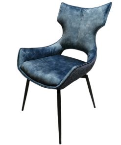 CHAISE CAMILLE  PIEDS TUBULAIRE METAL NOIR  ASSISE VELOURS BLEU 91 X 56 X 62 CM
